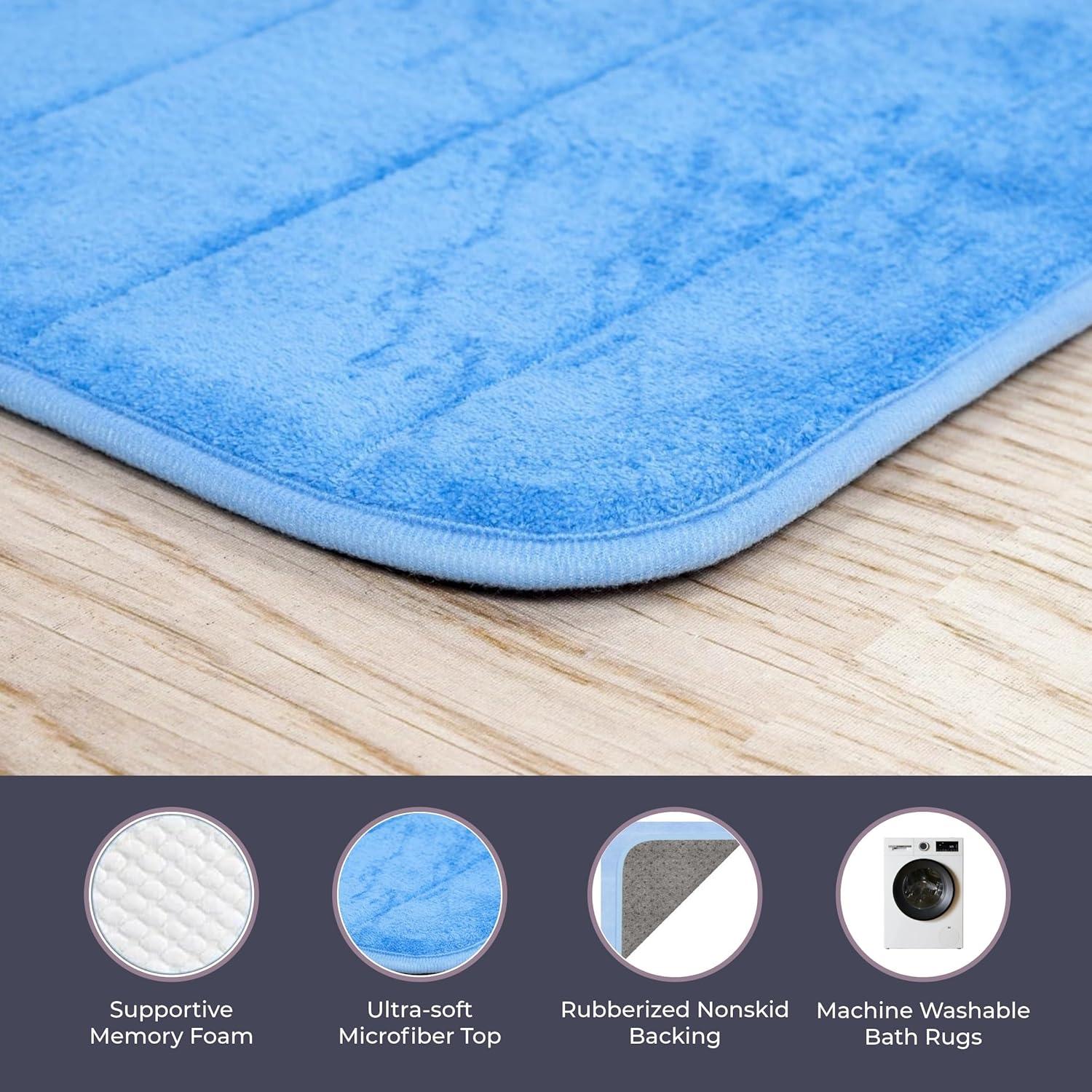 imageBathroom Rugs 2Piece Memory Foam Bath Mats with Microfiber Top NonSlip Absorbent Rugs for Shower Laundry or Kitchen by Lavish Home Blue