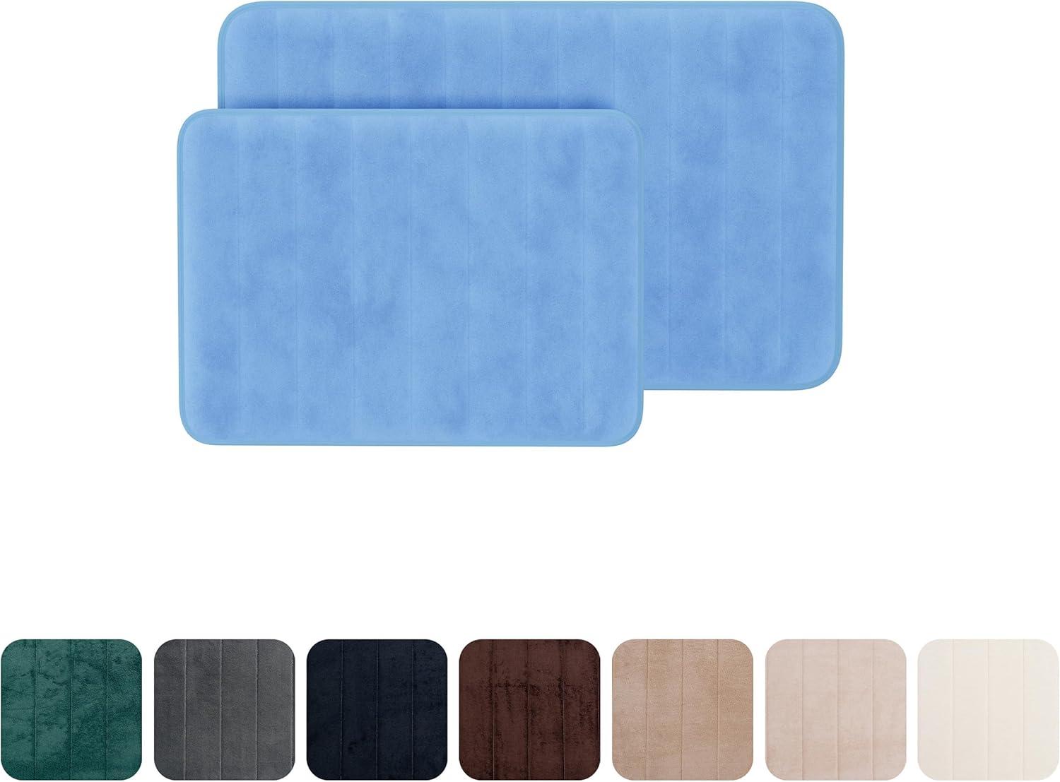 imageBathroom Rugs 2Piece Memory Foam Bath Mats with Microfiber Top NonSlip Absorbent Rugs for Shower Laundry or Kitchen by Lavish Home Blue