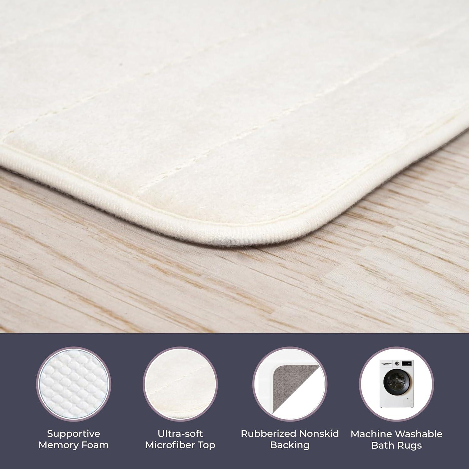 imageBathroom Rugs 2Piece Memory Foam Bath Mats with Microfiber Top NonSlip Absorbent Rugs for Shower Laundry or Kitchen by Lavish Home White