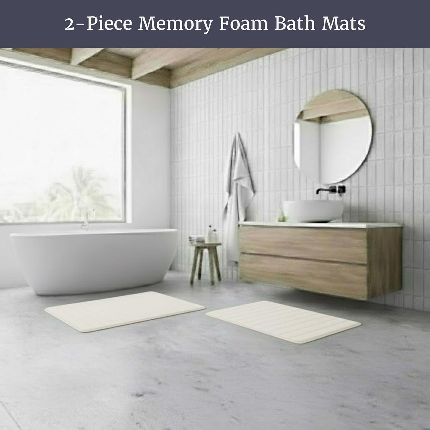 imageBathroom Rugs 2Piece Memory Foam Bath Mats with Microfiber Top NonSlip Absorbent Rugs for Shower Laundry or Kitchen by Lavish Home White