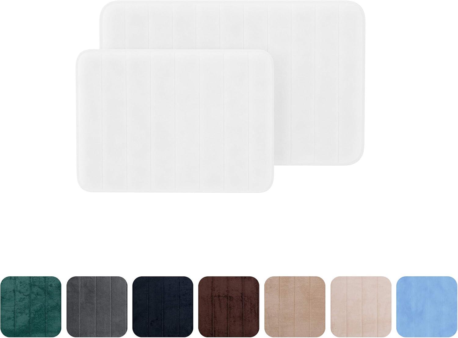 imageBathroom Rugs 2Piece Memory Foam Bath Mats with Microfiber Top NonSlip Absorbent Rugs for Shower Laundry or Kitchen by Lavish Home White