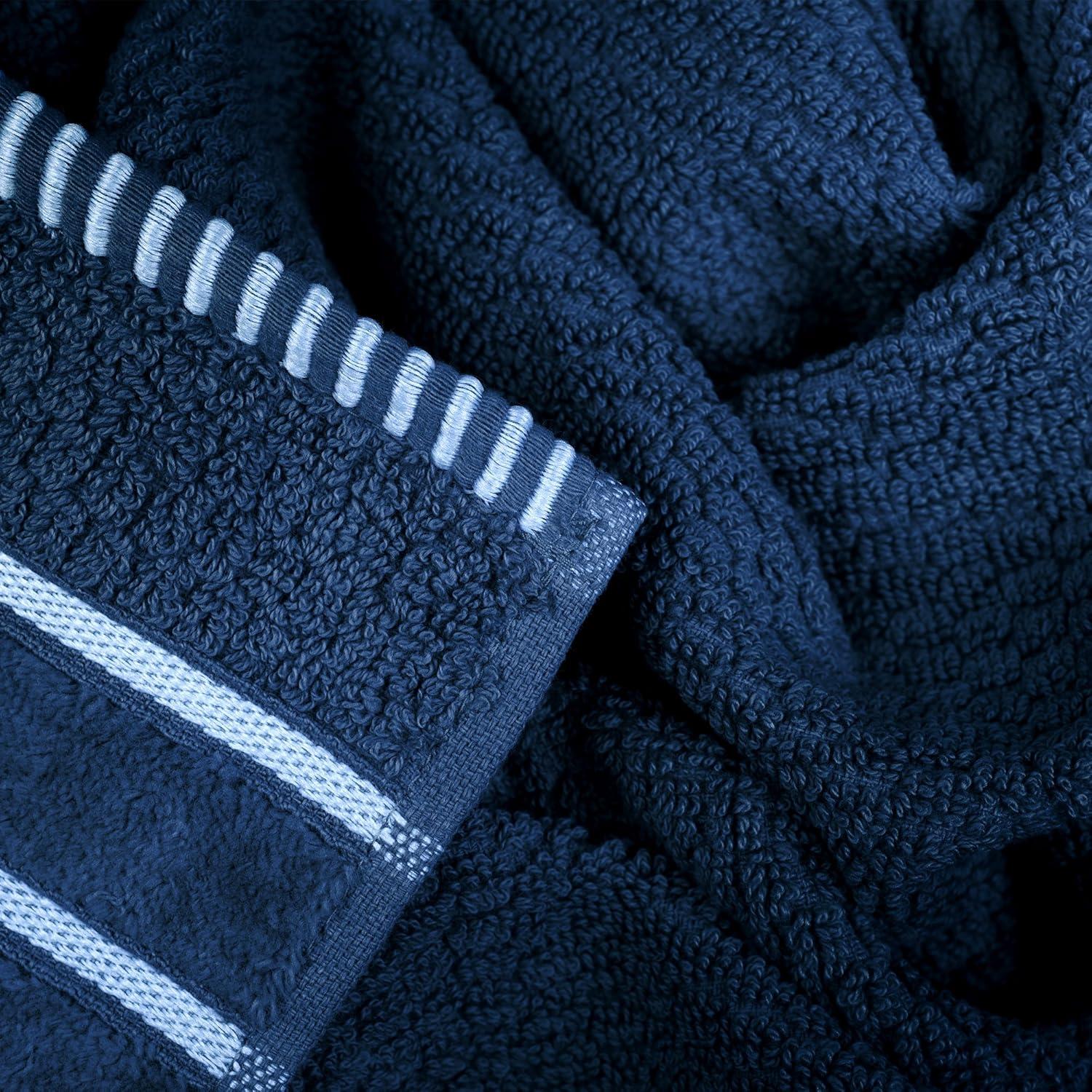 imageCombed Cotton Towel Set Rice Weave 100 Combed Cotton 6 Piece Set With 2 Bath Towels 2 Hand Towels and 2 Washcloths by Lavish Home Navy