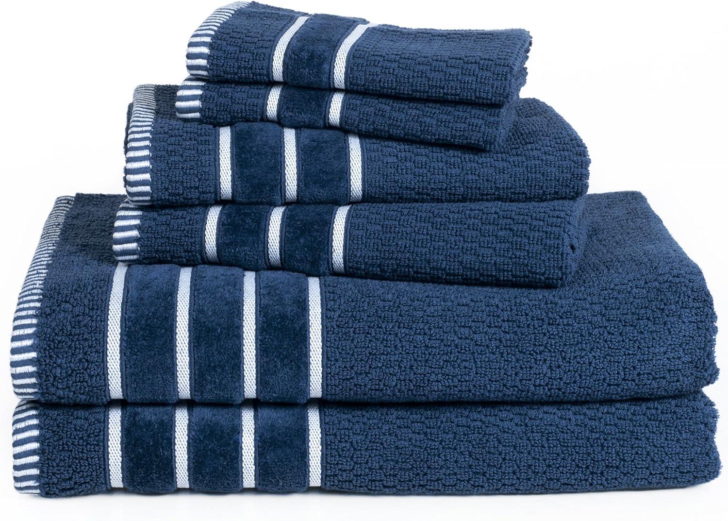 imageCombed Cotton Towel Set Rice Weave 100 Combed Cotton 6 Piece Set With 2 Bath Towels 2 Hand Towels and 2 Washcloths by Lavish Home Navy