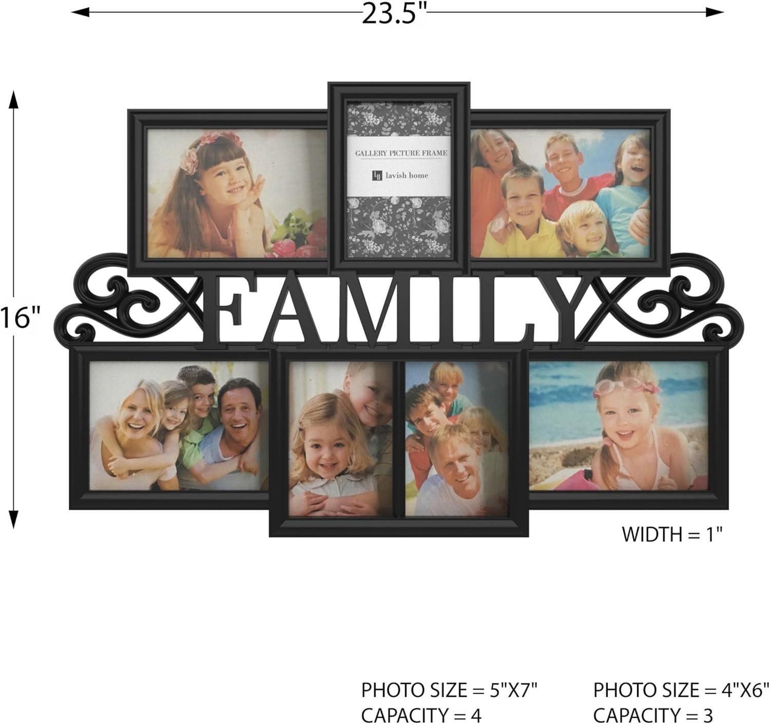 imageFamily Collage Picture Frame Wall Hanging with 7 PuzzleStyle Openings Displays Three 4x6 and Four 5x7 Photos of Memories by Lavish Home Black