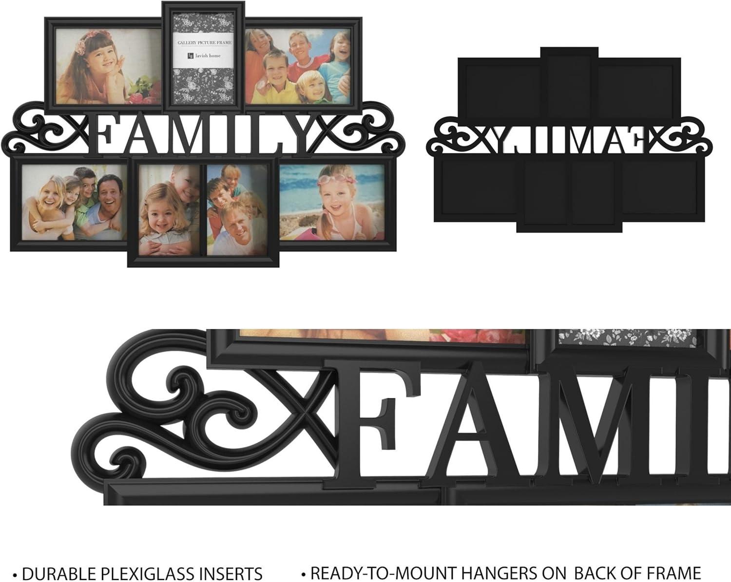 imageFamily Collage Picture Frame Wall Hanging with 7 PuzzleStyle Openings Displays Three 4x6 and Four 5x7 Photos of Memories by Lavish Home Black
