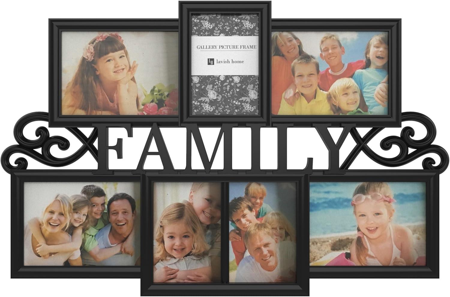 imageFamily Collage Picture Frame Wall Hanging with 7 PuzzleStyle Openings Displays Three 4x6 and Four 5x7 Photos of Memories by Lavish Home Black