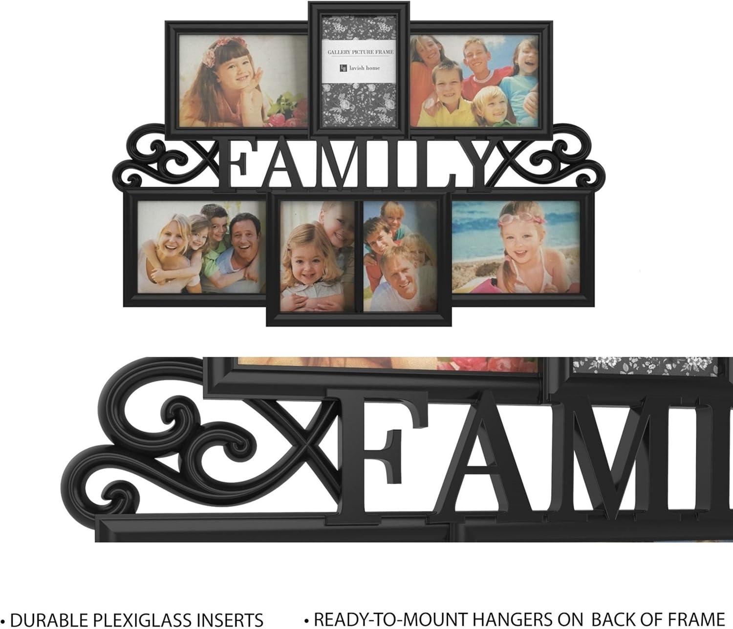 imageFamily Collage Picture Frame Wall Hanging with 7 PuzzleStyle Openings Displays Three 4x6 and Four 5x7 Photos of Memories by Lavish Home Black