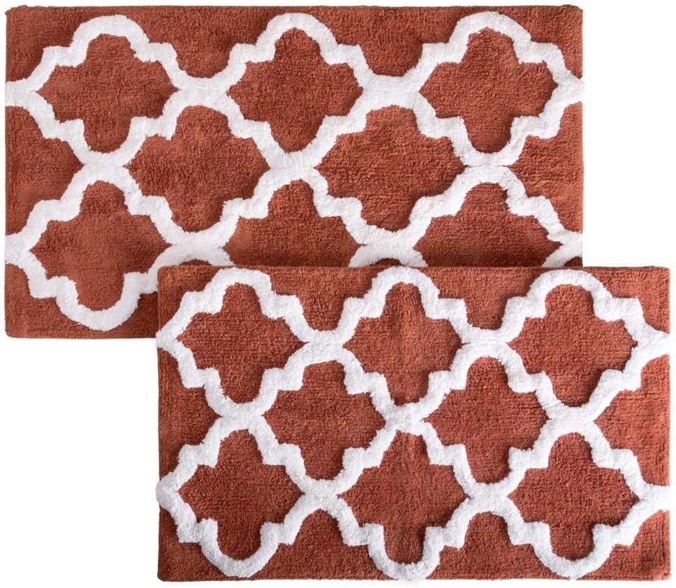 imageLavish Home 2 Piece Bathroom Rug Set 41x245 Inch and 34x21 Inch 100 Cotton Bath Mats with Textured Trellis Print for Elegant Bathroom Decor Bath Rugs Non Slip Washable Bathmats SilverBrick