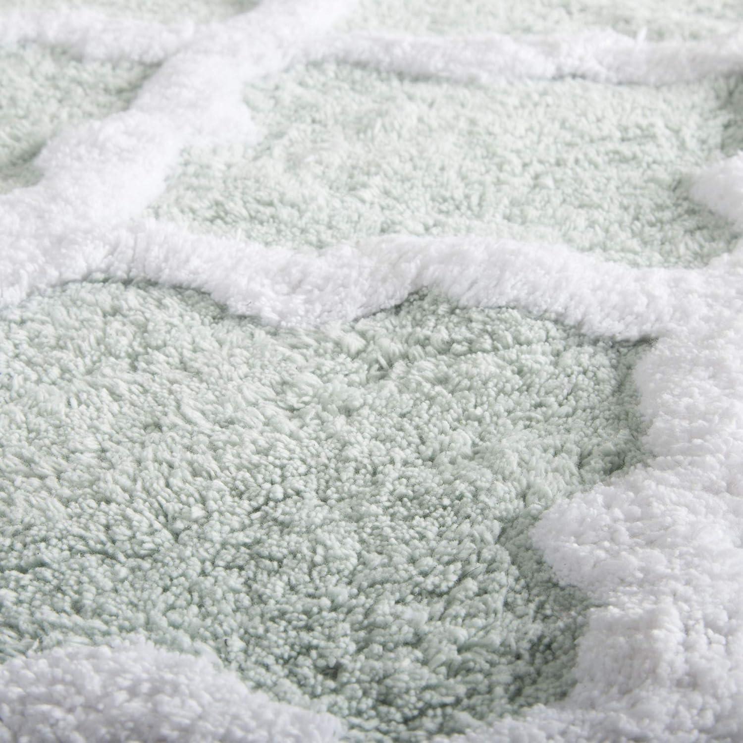 imageLavish Home 2 Piece Bathroom Rug Set 41x245 Inch and 34x21 Inch 100 Cotton Bath Mats with Textured Trellis Print for Elegant Bathroom Decor Bath Rugs Non Slip Washable Bathmats SilverSeafoam