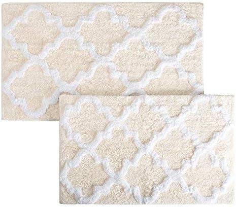 imageLavish Home 2 Piece Bathroom Rug Set 41x245 Inch and 34x21 Inch 100 Cotton Bath Mats with Textured Trellis Print for Elegant Bathroom Decor Bath Rugs Non Slip Washable Bathmats SilverBone