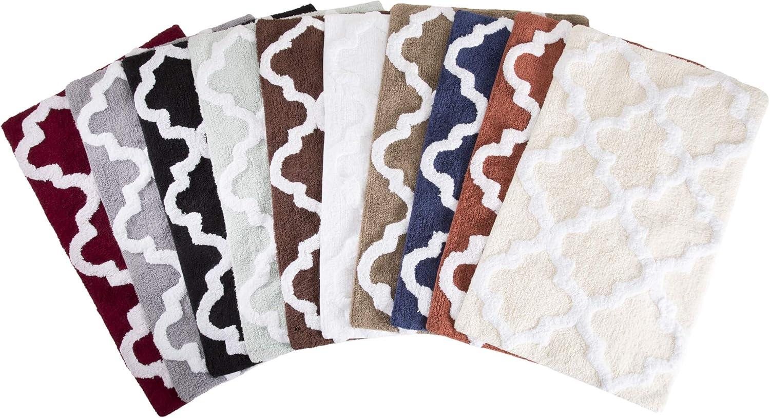 imageLavish Home 2 Piece Bathroom Rug Set 41x245 Inch and 34x21 Inch 100 Cotton Bath Mats with Textured Trellis Print for Elegant Bathroom Decor Bath Rugs Non Slip Washable Bathmats SilverChocolate