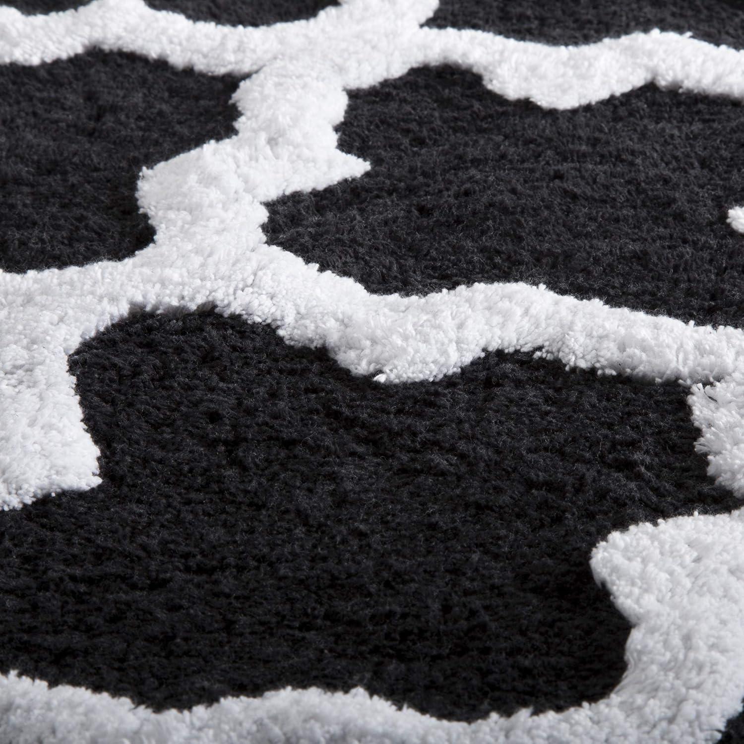 imageLavish Home 2 Piece Bathroom Rug Set 41x245 Inch and 34x21 Inch 100 Cotton Bath Mats with Textured Trellis Print for Elegant Bathroom Decor Bath Rugs Non Slip Washable Bathmats SilverBlack