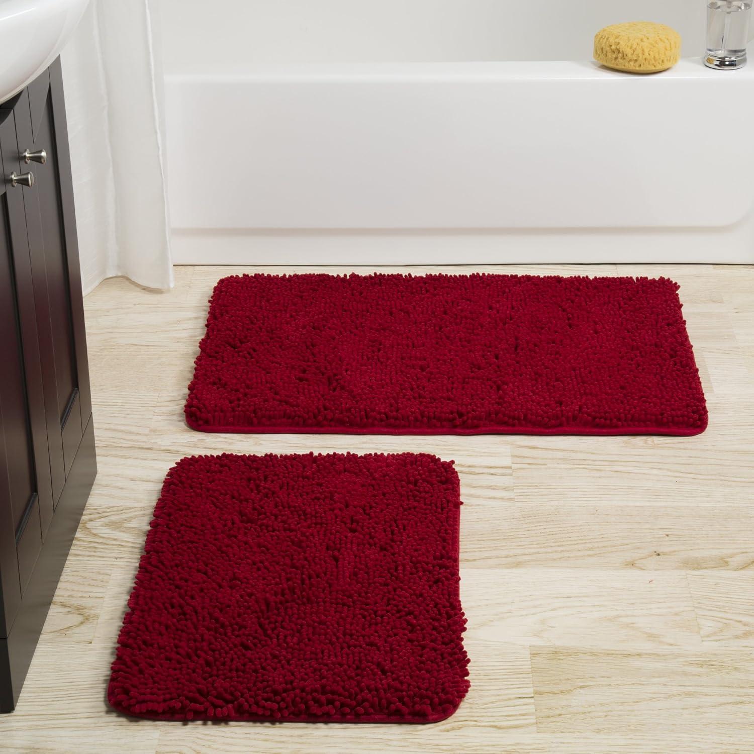 imageLavish Home 2 Piece Memory Foam Shag Bath Mat Set Burgundy