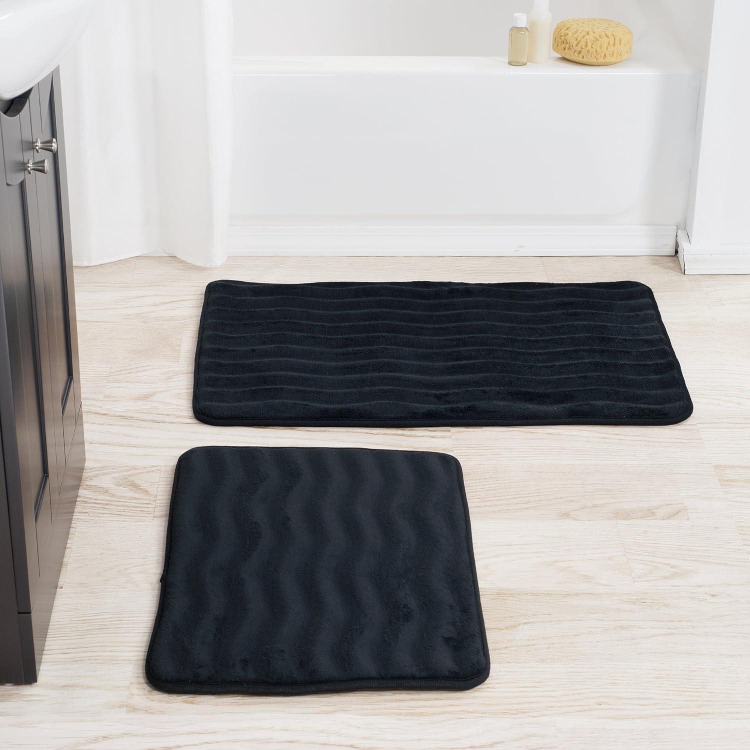 imageLavish Home 2Piece Memory Foam Bath Mat Set OffWhiteBlack