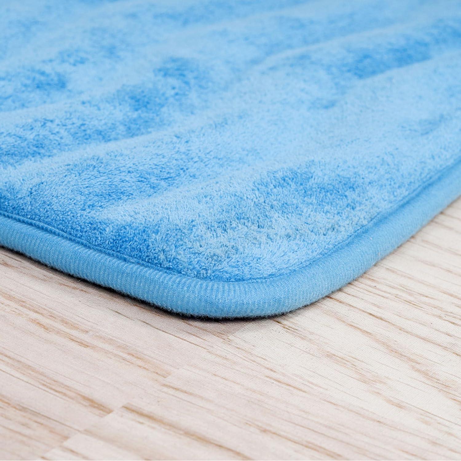 imageLavish Home 2Piece Memory Foam Bath Mat Set OffWhiteBlue