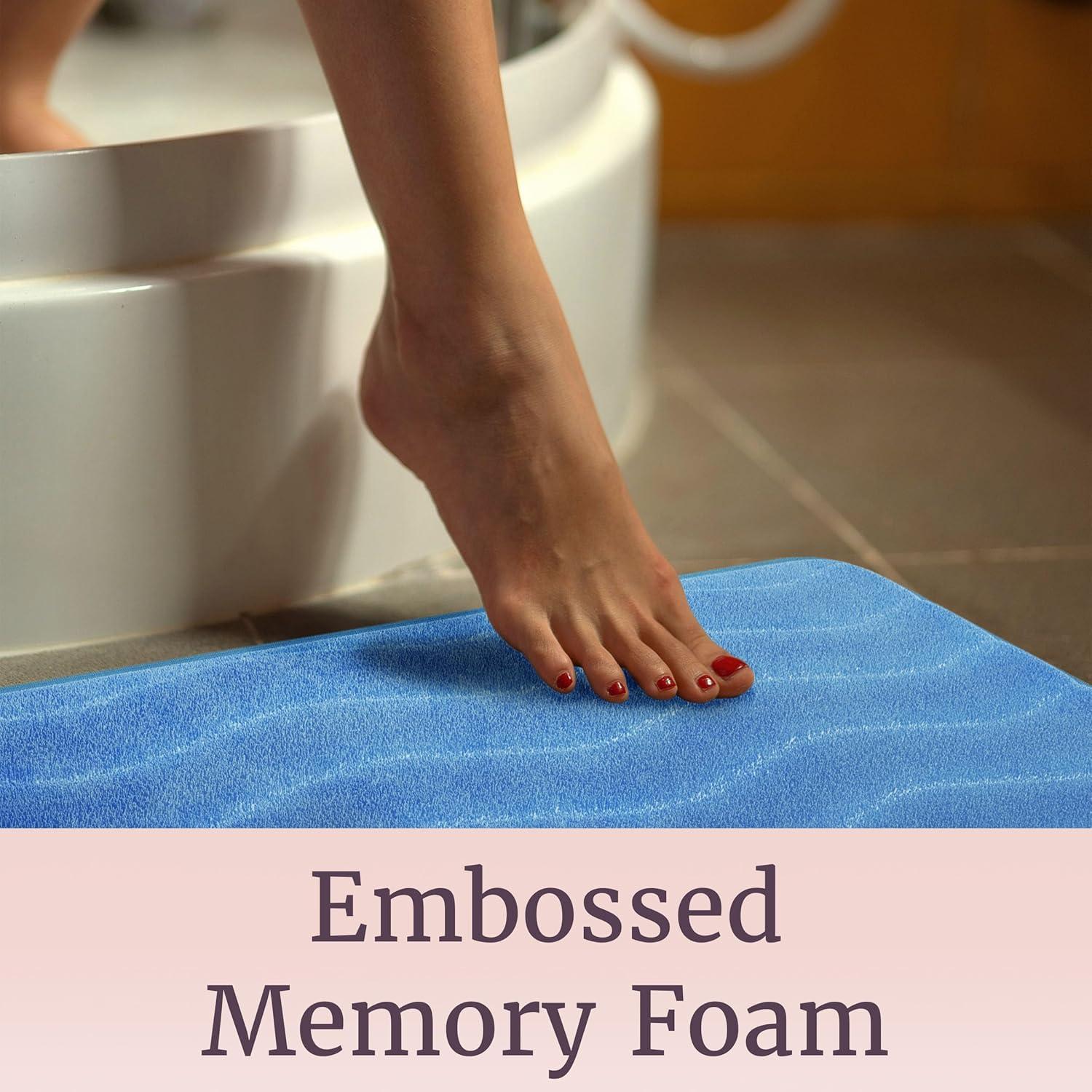 imageLavish Home 2Piece Memory Foam Bath Mat Set OffWhiteBlue