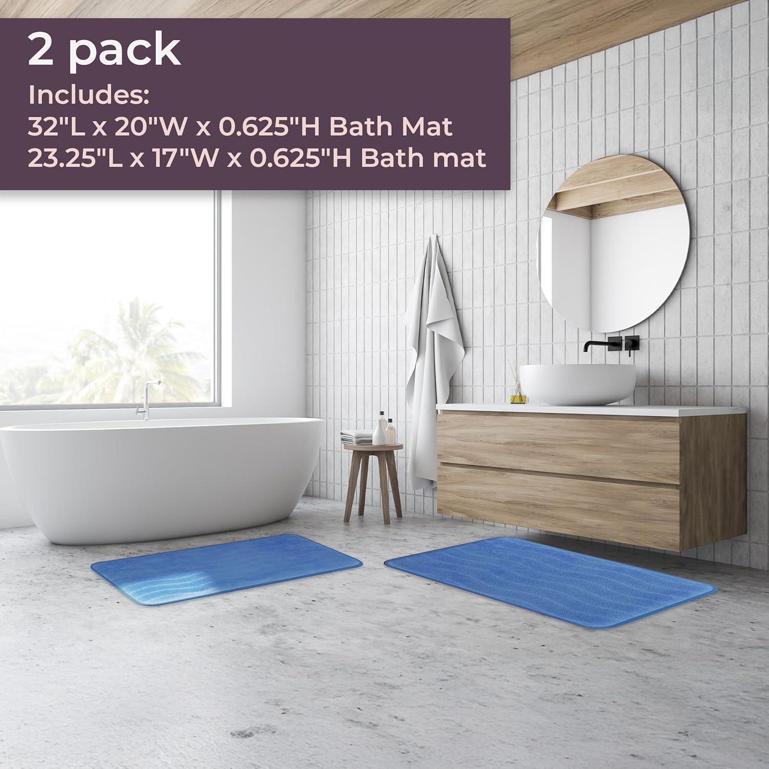 imageLavish Home 2Piece Memory Foam Bath Mat Set OffWhiteBlue