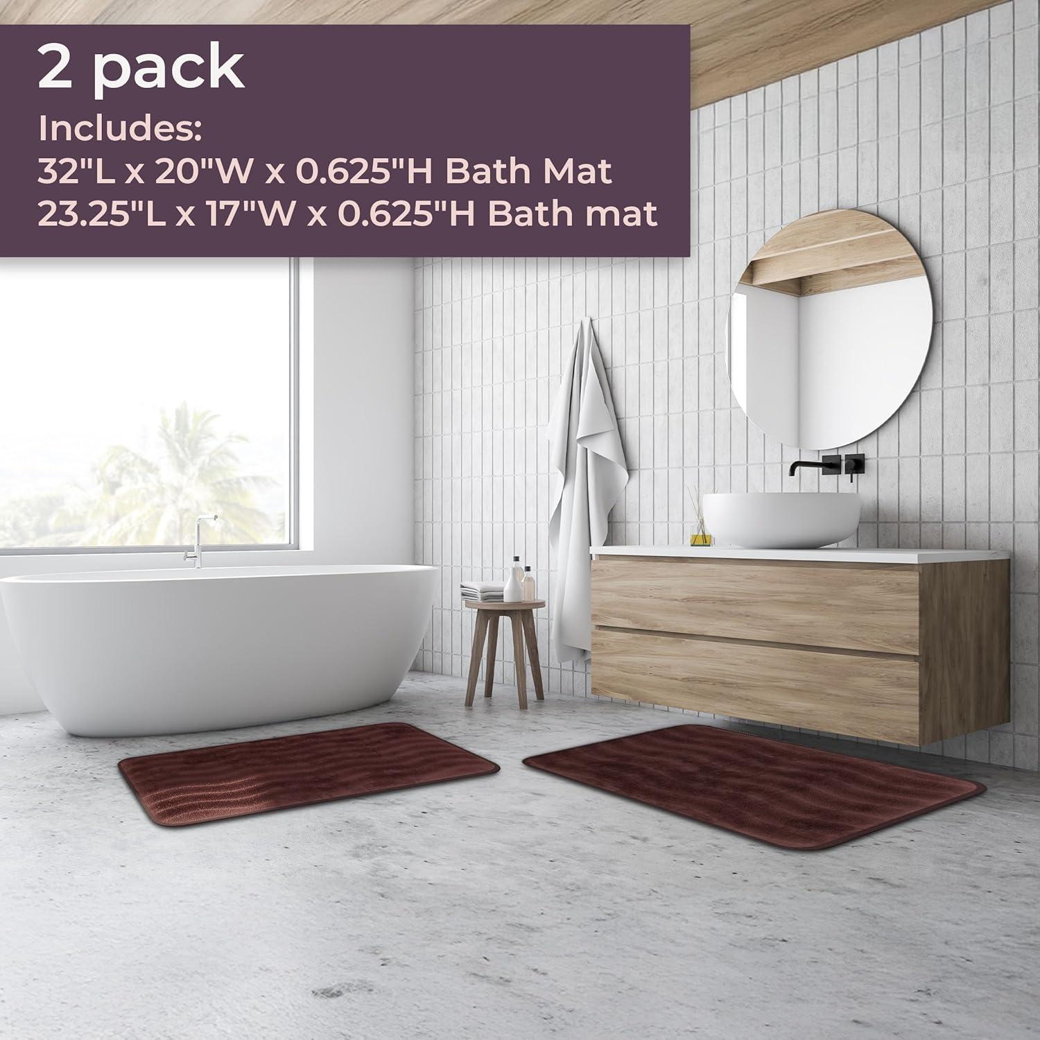imageLavish Home 2Piece Memory Foam Bath Mat Set OffWhiteChocolate