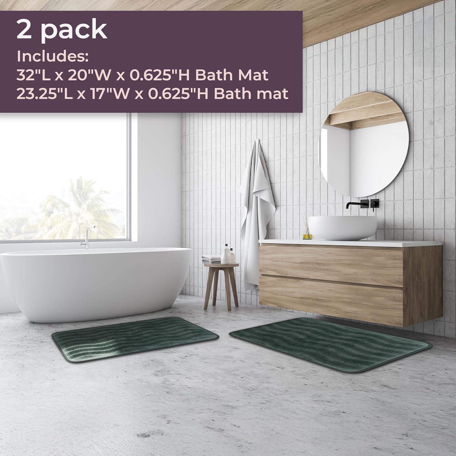 imageLavish Home 2Piece Memory Foam Bath Mat Set OffWhiteGreen