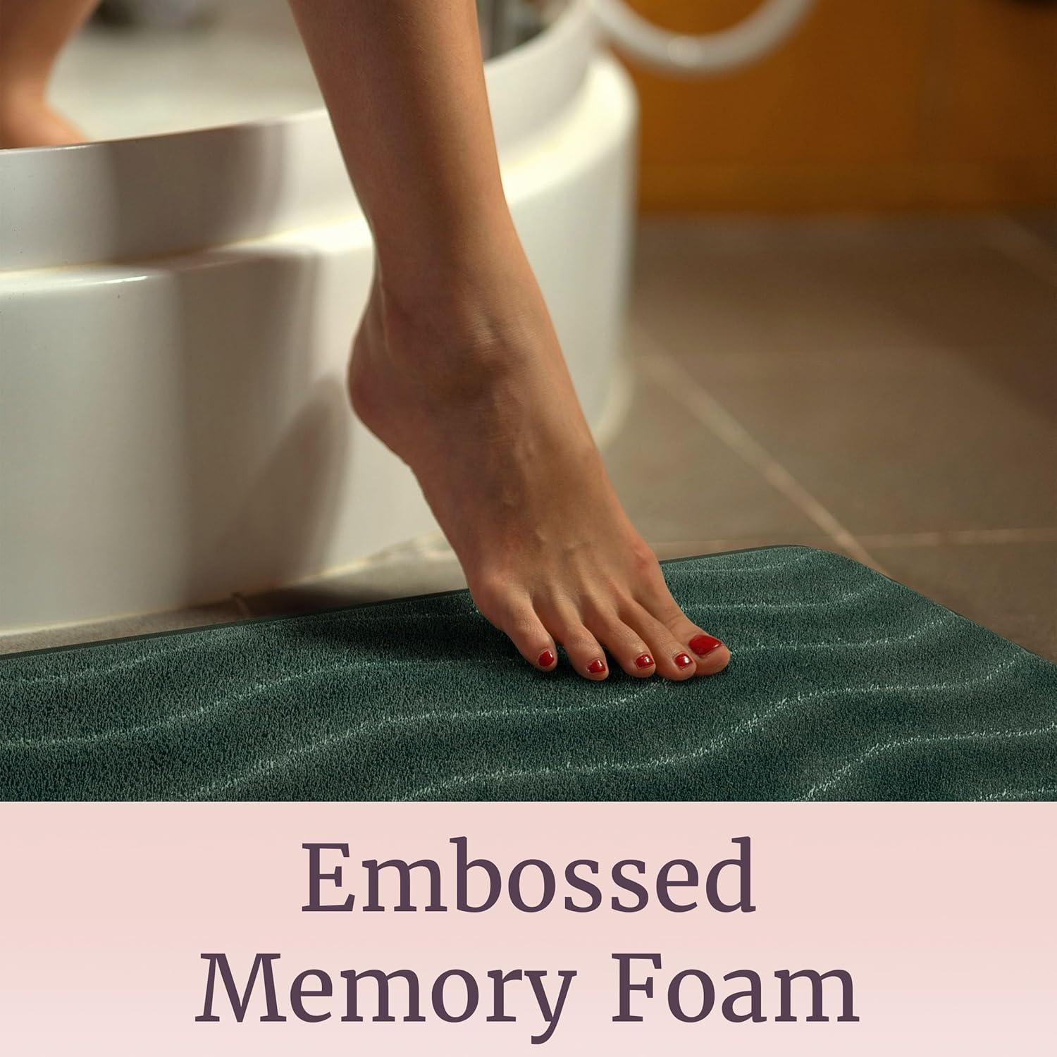 imageLavish Home 2Piece Memory Foam Bath Mat Set OffWhiteGreen