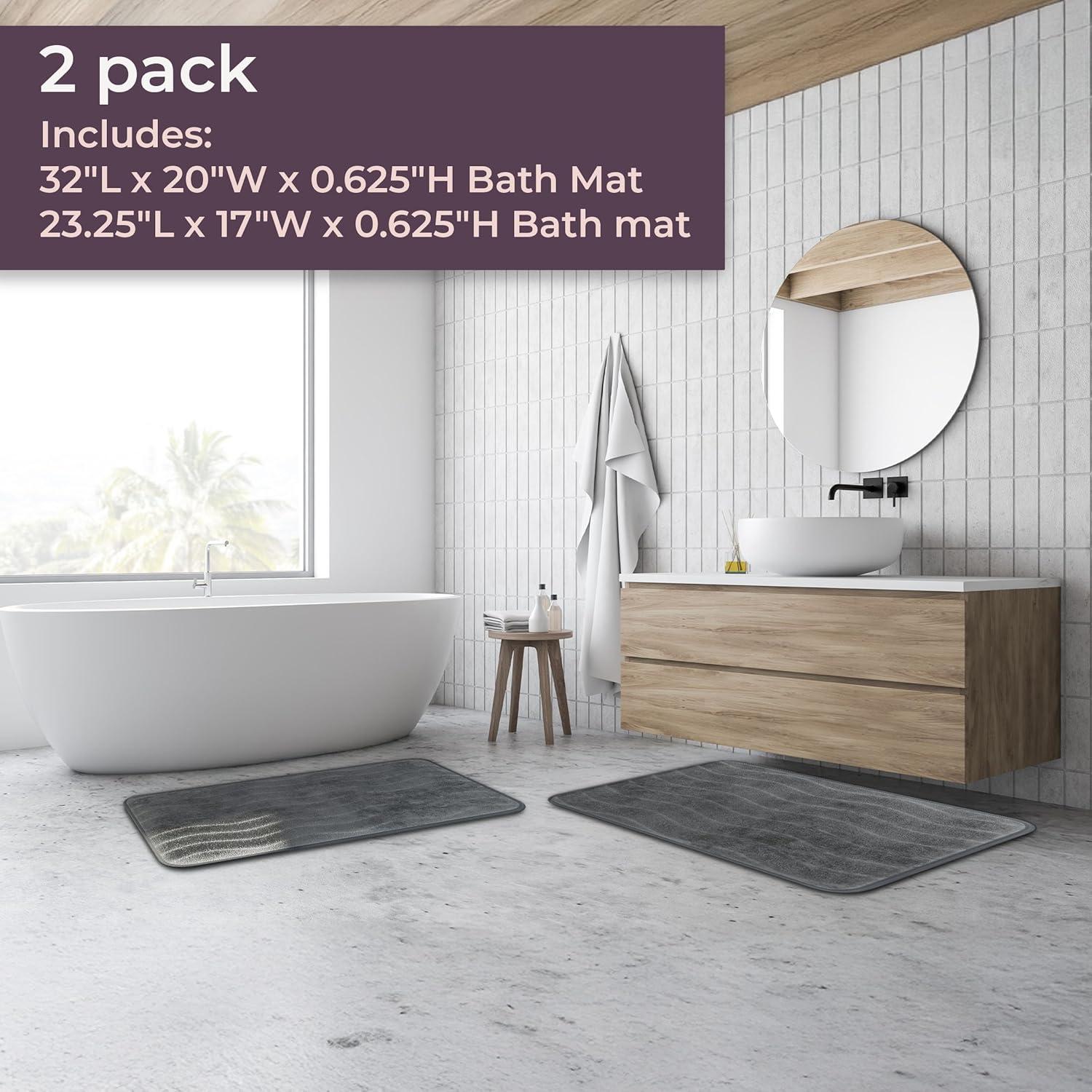 imageLavish Home 2Piece Memory Foam Bath Mat Set OffWhitePlatinum