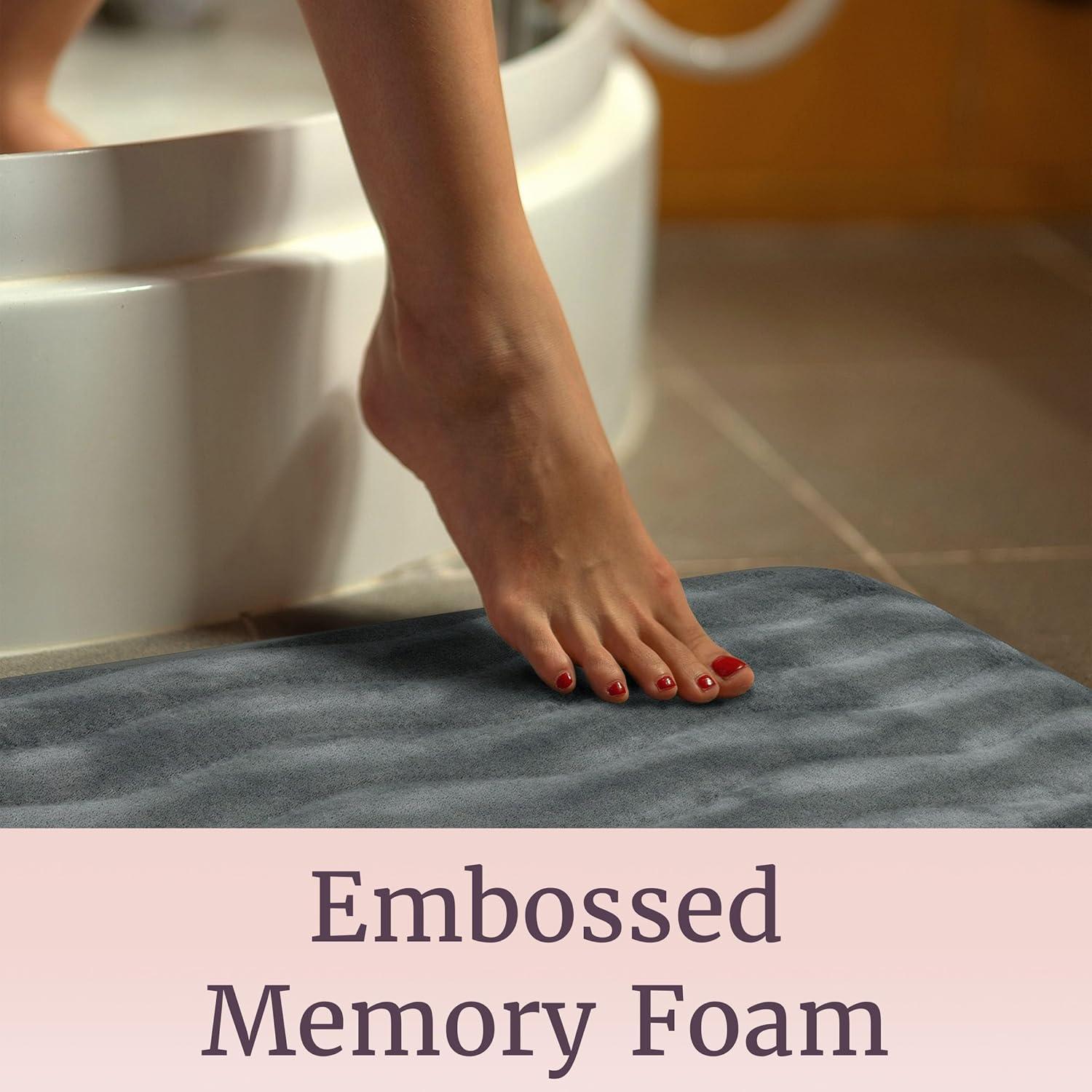 imageLavish Home 2Piece Memory Foam Bath Mat Set OffWhitePlatinum
