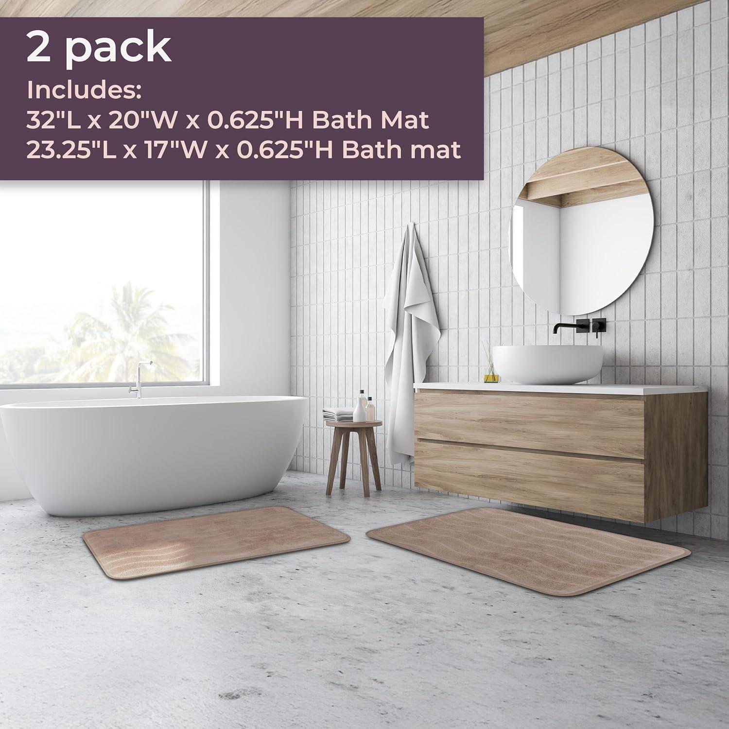 imageLavish Home 2Piece Memory Foam Bath Mat Set OffWhiteTaupe