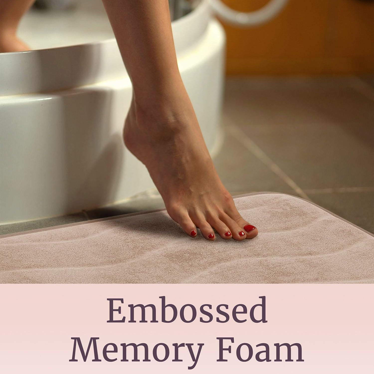 imageLavish Home 2Piece Memory Foam Bath Mat Set OffWhiteTaupe