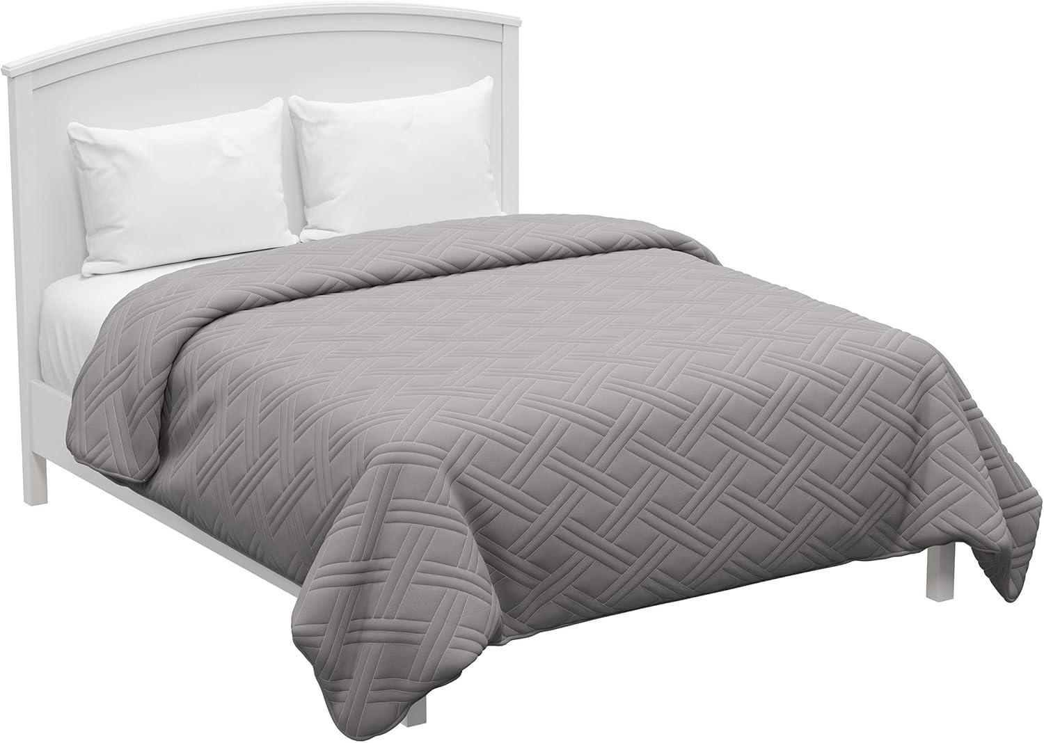 imageLavish Home Gray Quilt Coverlet for King Size BedsBasket Weave Quilted PatternSoft ampamp Lightweight Bedding for All Seasons Solid Color Bedspread
