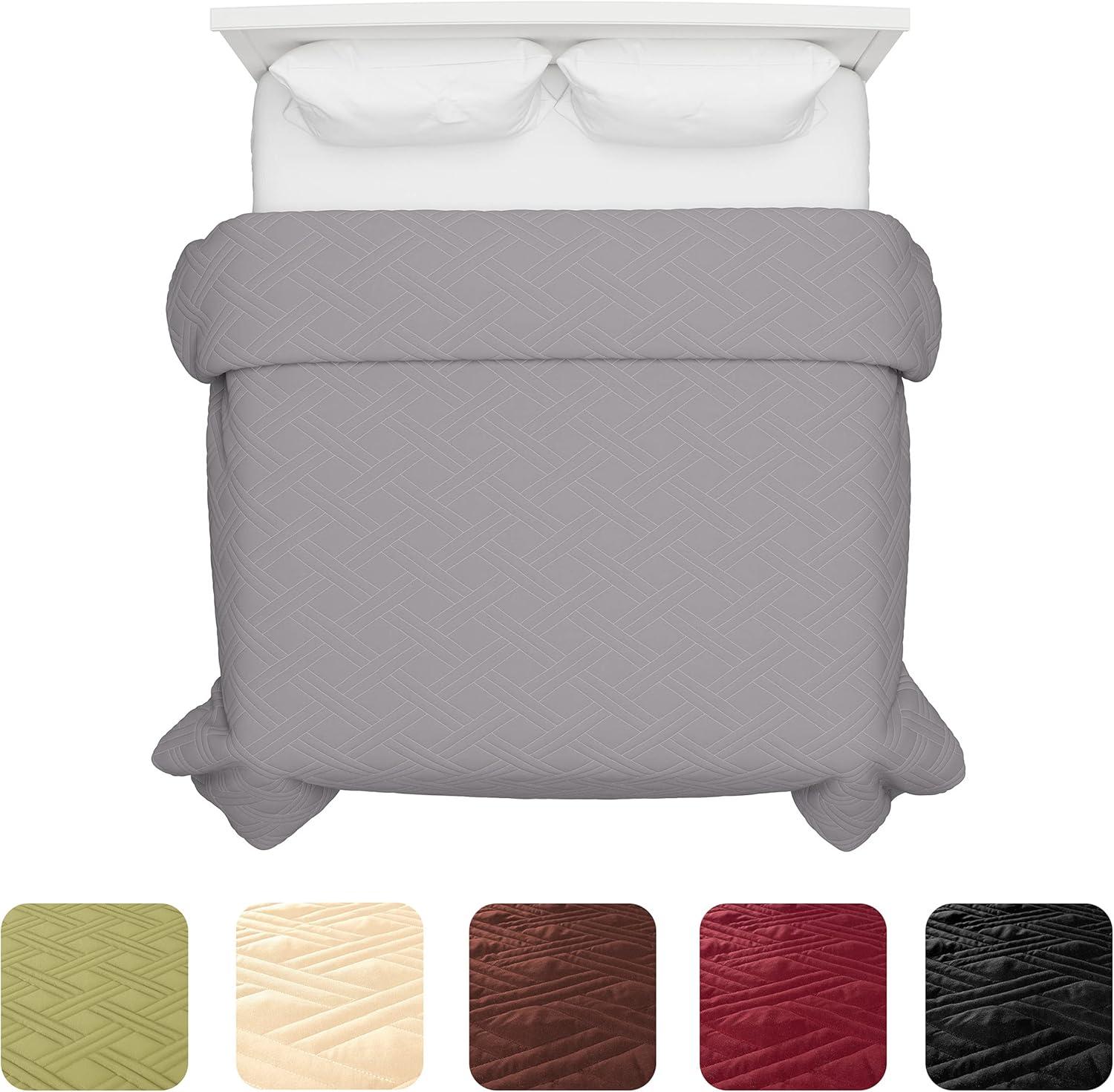 imageLavish Home Gray Quilt Coverlet for King Size BedsBasket Weave Quilted PatternSoft ampamp Lightweight Bedding for All Seasons Solid Color Bedspread