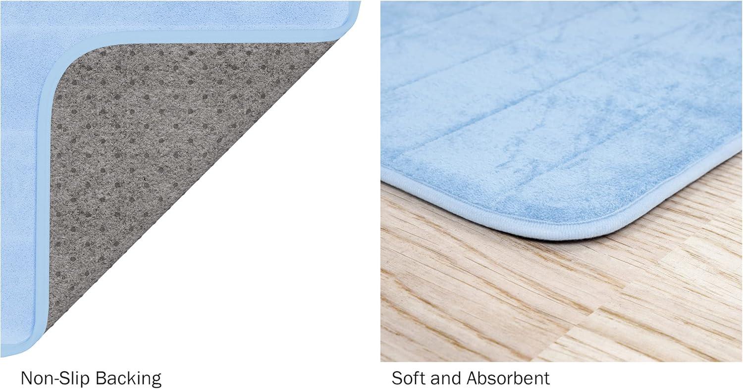 imageLavish Home Oversized Bathroom Rug Memory Foam Bath Mat in Blue Textured Stripes Extra Long NonSlip Absorbent Runner for Shower Tub or Kitchen
