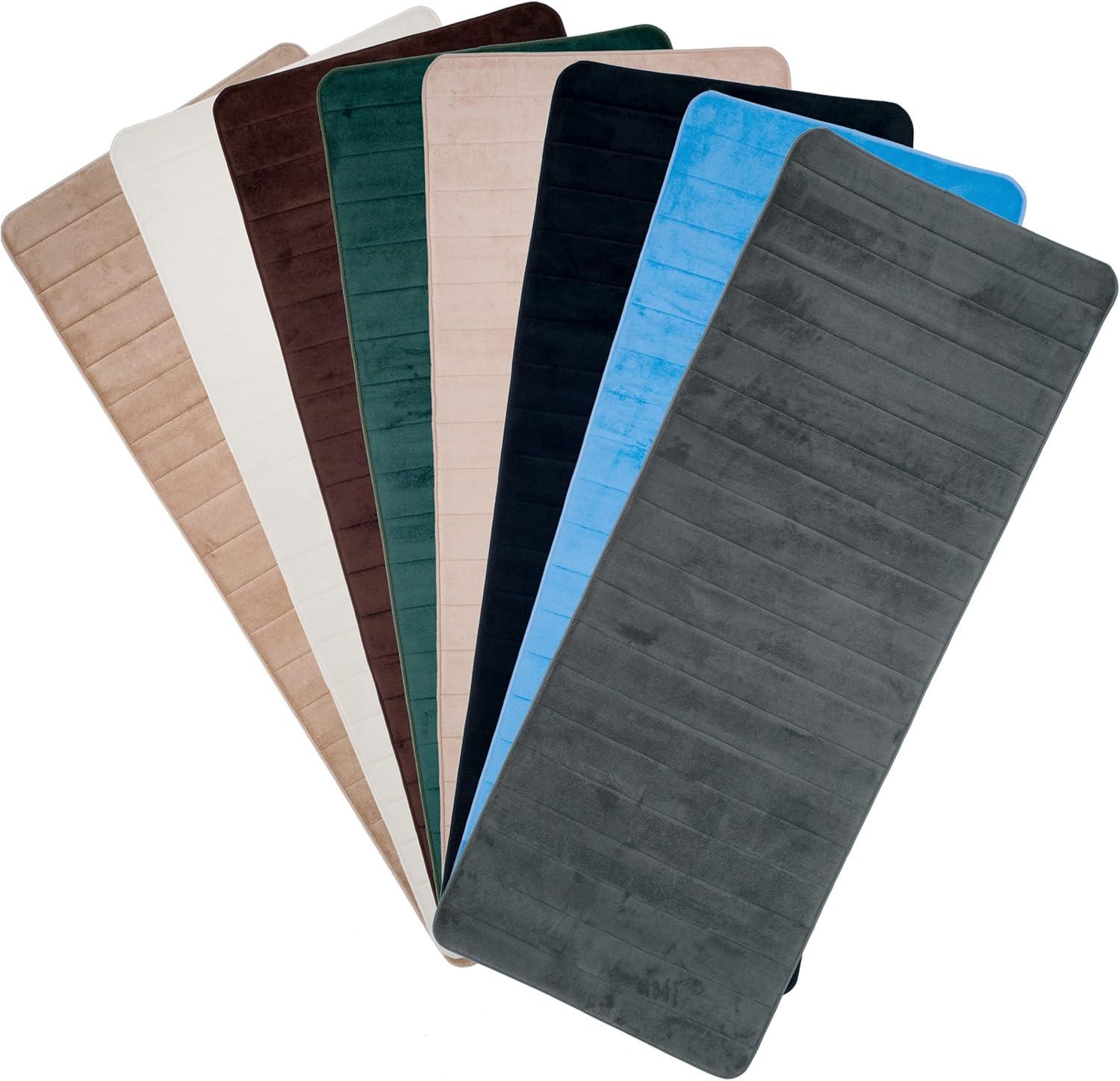 imageLavish Home Oversized Bathroom Rug Memory Foam Bath Mat in Blue Textured Stripes Extra Long NonSlip Absorbent Runner for Shower Tub or Kitchen