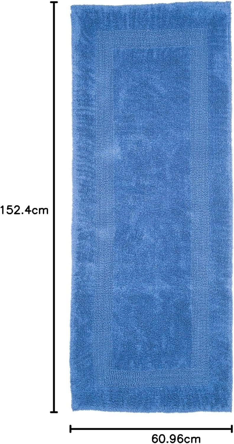 imageLavish Home Reversible Long Bath Mat 60x24Inch Plush Cotton Bathroom Runner Machine Washable Bath Mats for Bathroom Kitchen or Laundry Room BlueBlue