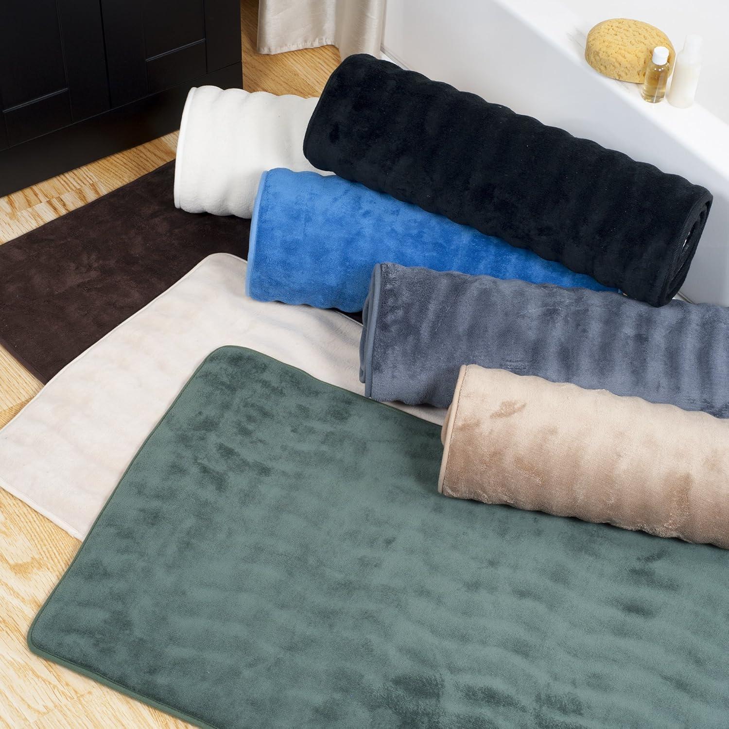 imageMicrofiber Memory Foam Bathmat Oversized Padded Nonslip Accent Rug for Bathroom Kitchen Laundry Room Wave Pattern by Lavish Home ChocolateBlack
