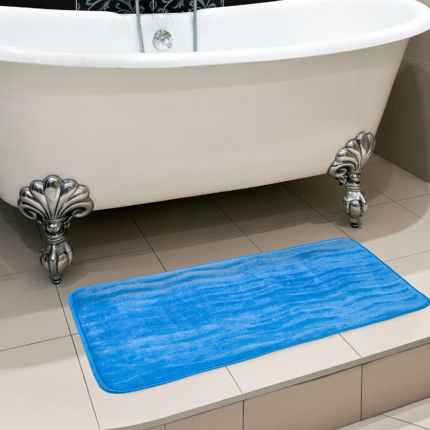 imageMicrofiber Memory Foam Bathmat Oversized Padded Nonslip Accent Rug for Bathroom Kitchen Laundry Room Wave Pattern by Lavish Home ChocolateBlue