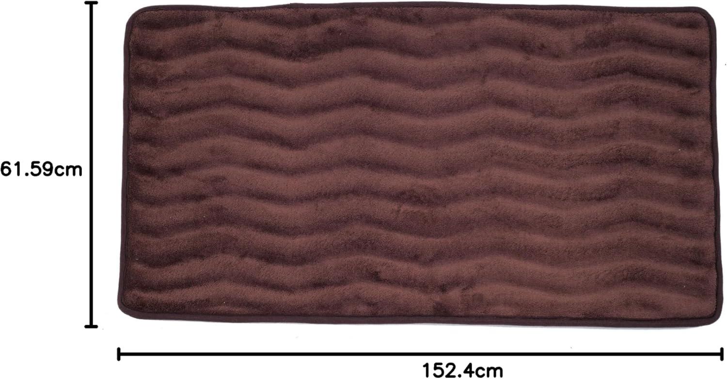 imageMicrofiber Memory Foam Bathmat Oversized Padded Nonslip Accent Rug for Bathroom Kitchen Laundry Room Wave Pattern by Lavish Home ChocolateChocolate
