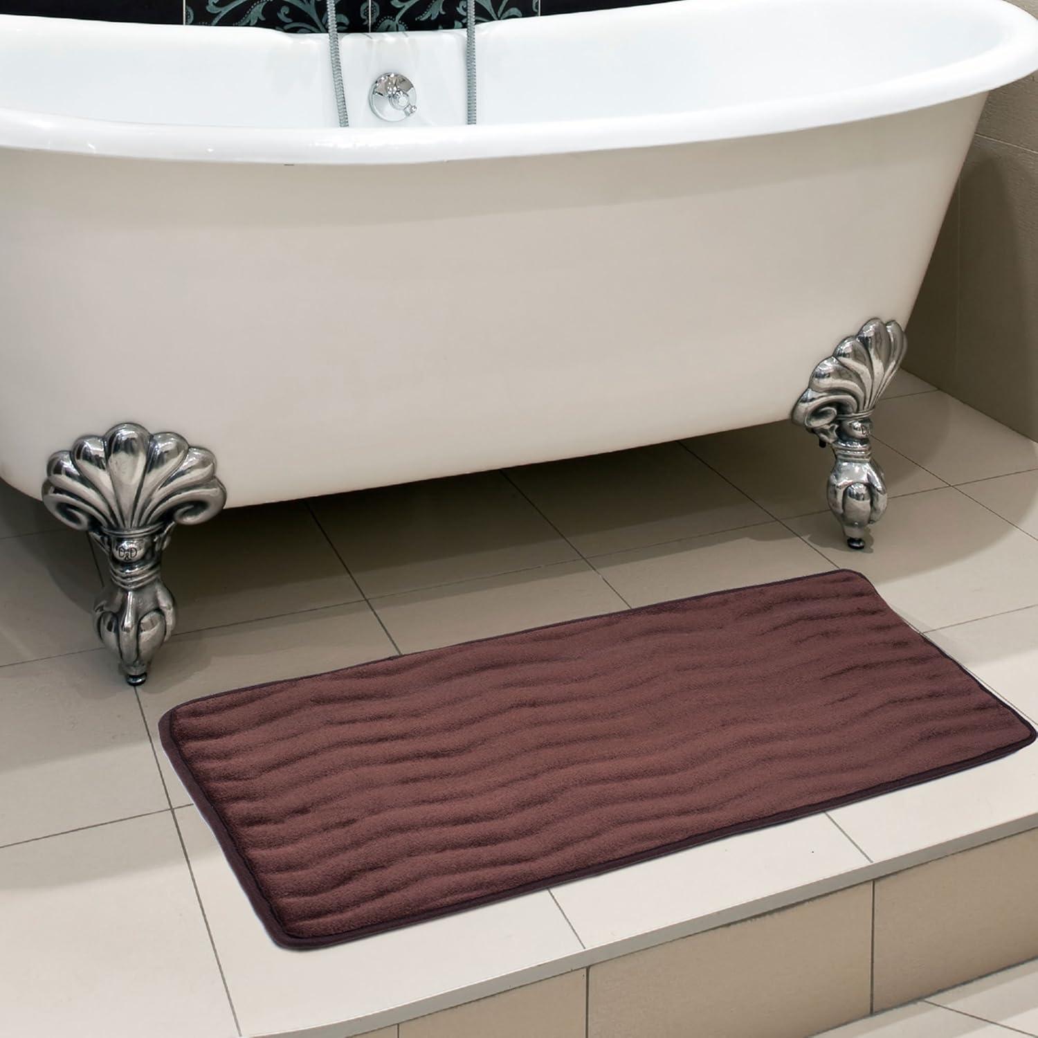 imageMicrofiber Memory Foam Bathmat Oversized Padded Nonslip Accent Rug for Bathroom Kitchen Laundry Room Wave Pattern by Lavish Home ChocolateChocolate