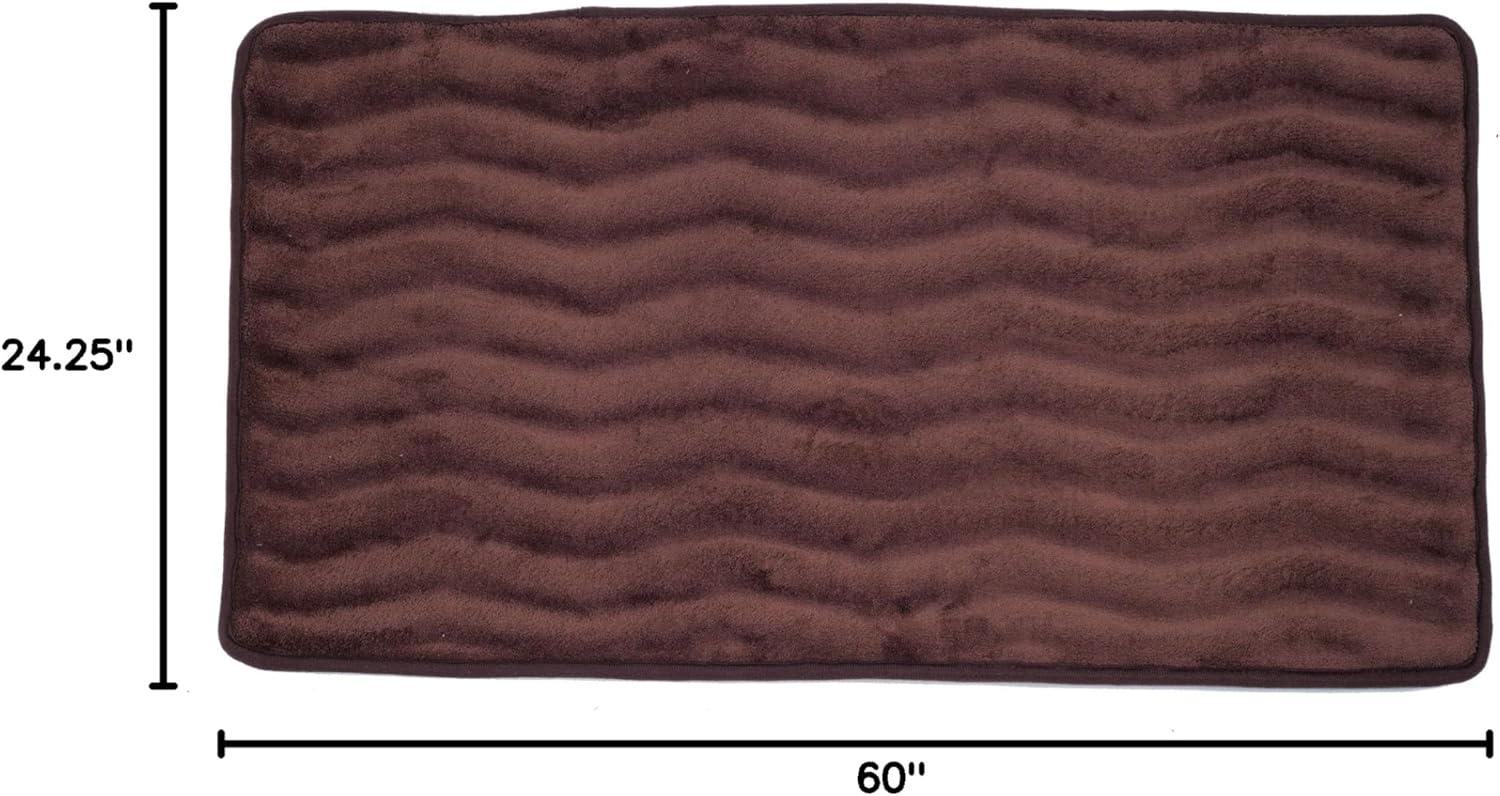 imageMicrofiber Memory Foam Bathmat Oversized Padded Nonslip Accent Rug for Bathroom Kitchen Laundry Room Wave Pattern by Lavish Home ChocolateChocolate