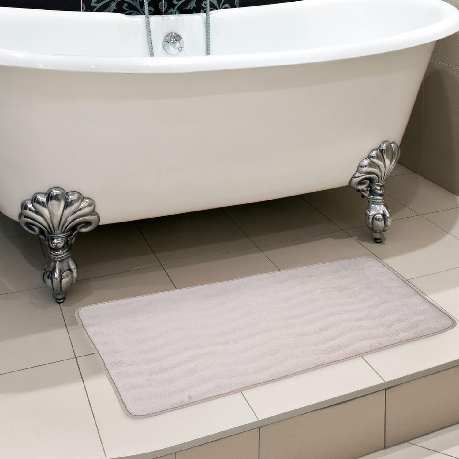 imageMicrofiber Memory Foam Bathmat Oversized Padded Nonslip Accent Rug for Bathroom Kitchen Laundry Room Wave Pattern by Lavish Home ChocolateIvory