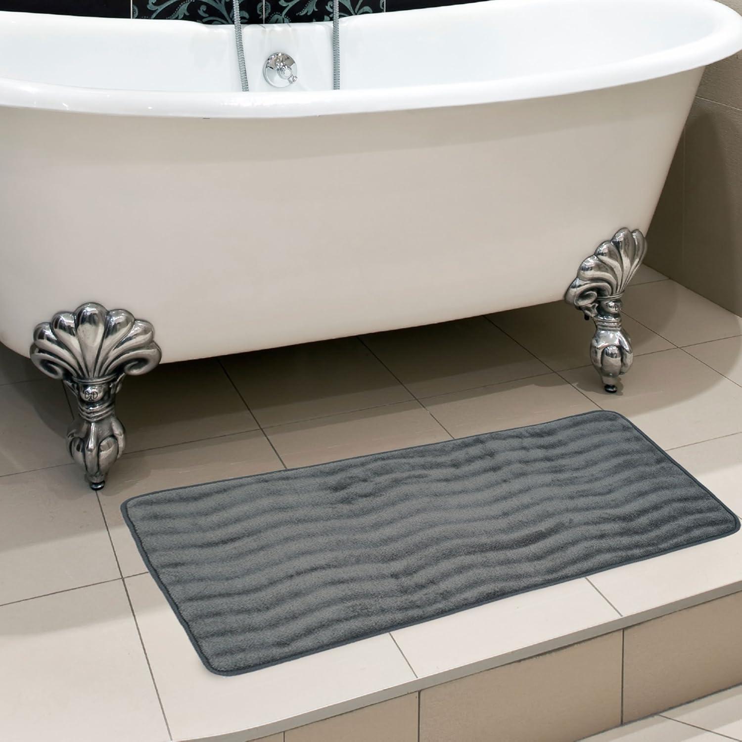imageMicrofiber Memory Foam Bathmat Oversized Padded Nonslip Accent Rug for Bathroom Kitchen Laundry Room Wave Pattern by Lavish Home ChocolatePlatinum