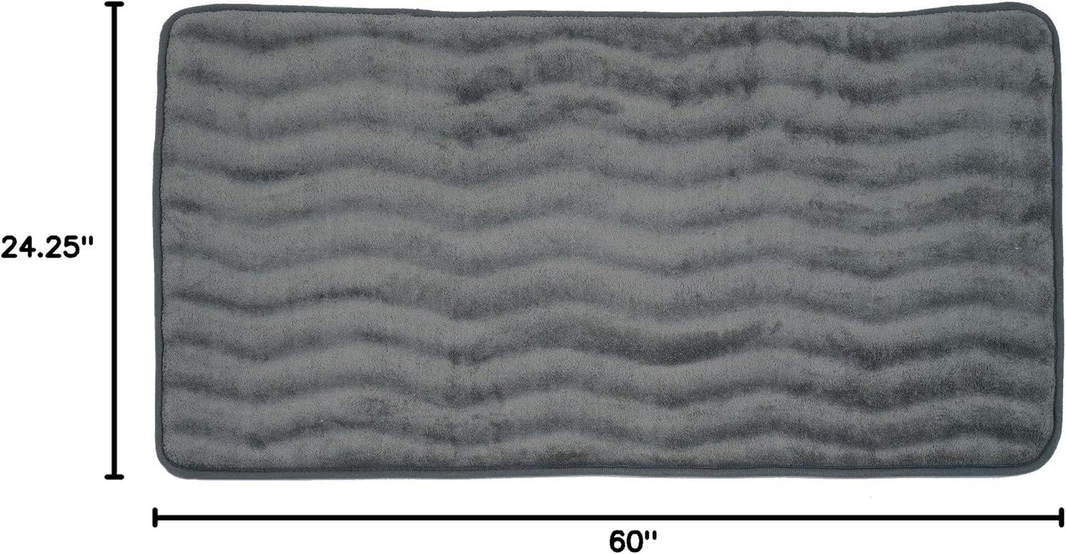 imageMicrofiber Memory Foam Bathmat Oversized Padded Nonslip Accent Rug for Bathroom Kitchen Laundry Room Wave Pattern by Lavish Home ChocolatePlatinum