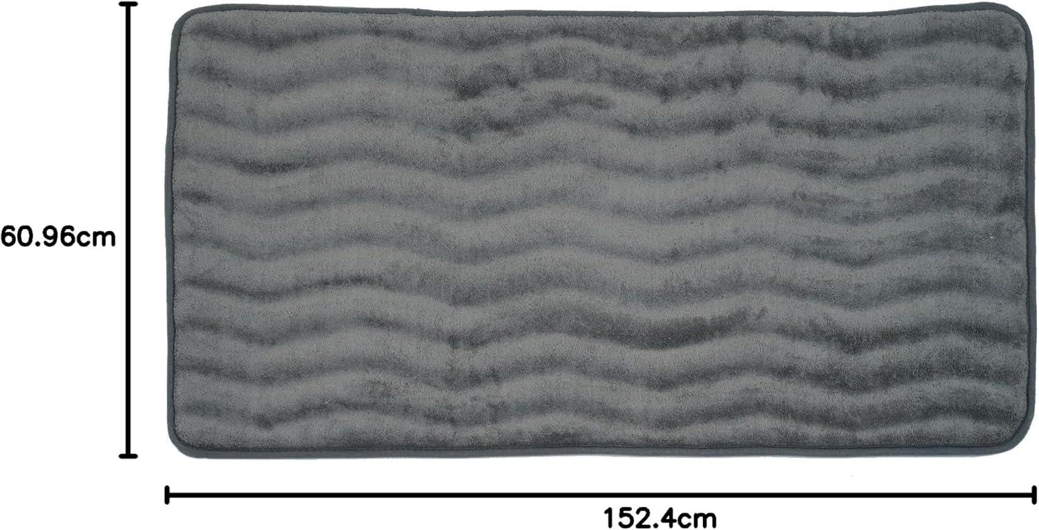 imageMicrofiber Memory Foam Bathmat Oversized Padded Nonslip Accent Rug for Bathroom Kitchen Laundry Room Wave Pattern by Lavish Home ChocolatePlatinum