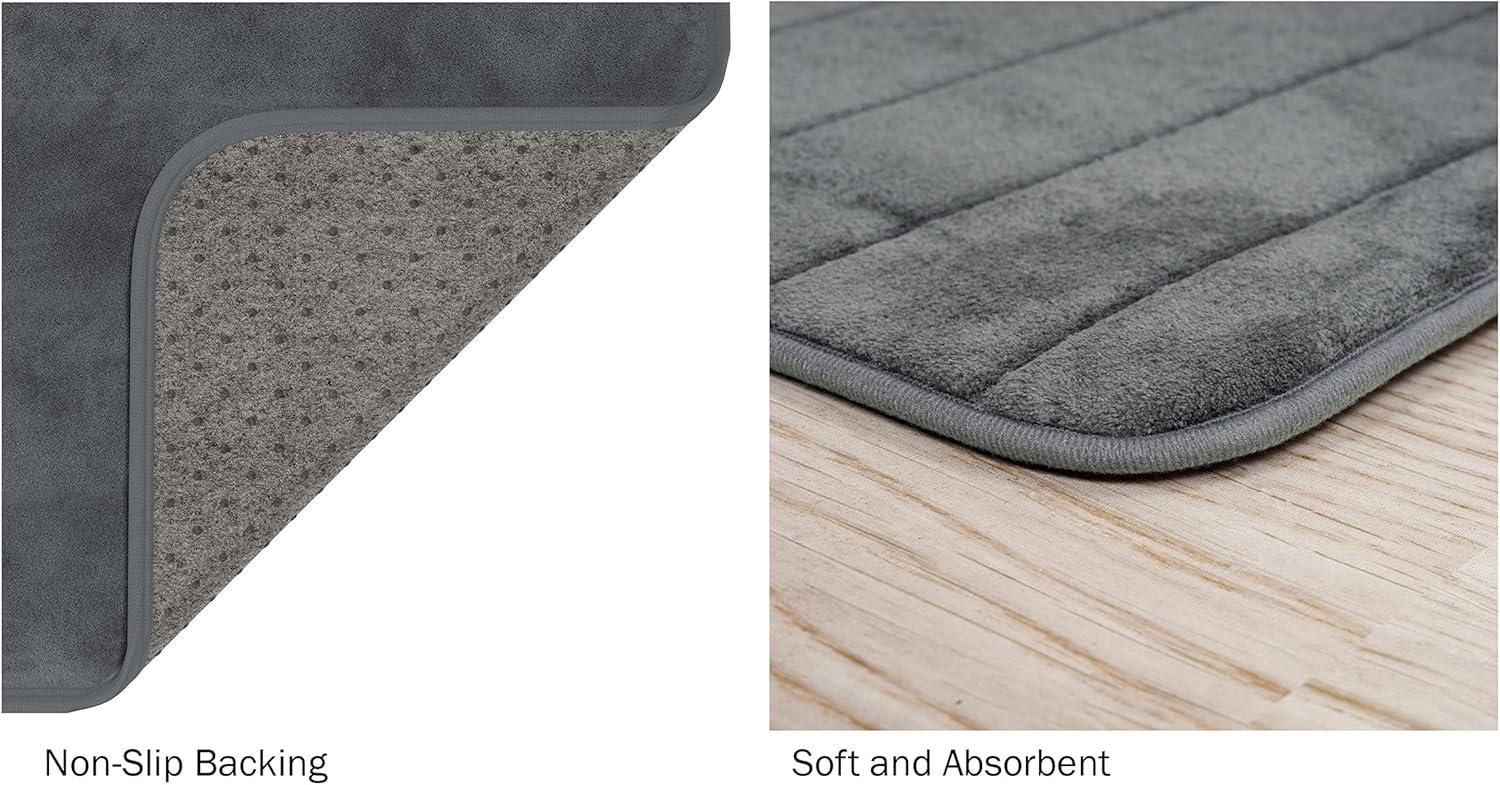 imageOversized Bathroom Rug Memory Foam Bath Mat in Gray Textured Stripes Extra Long NonSlip Absorbent Runner for Shower Tub or Kitchen by Lavish Home