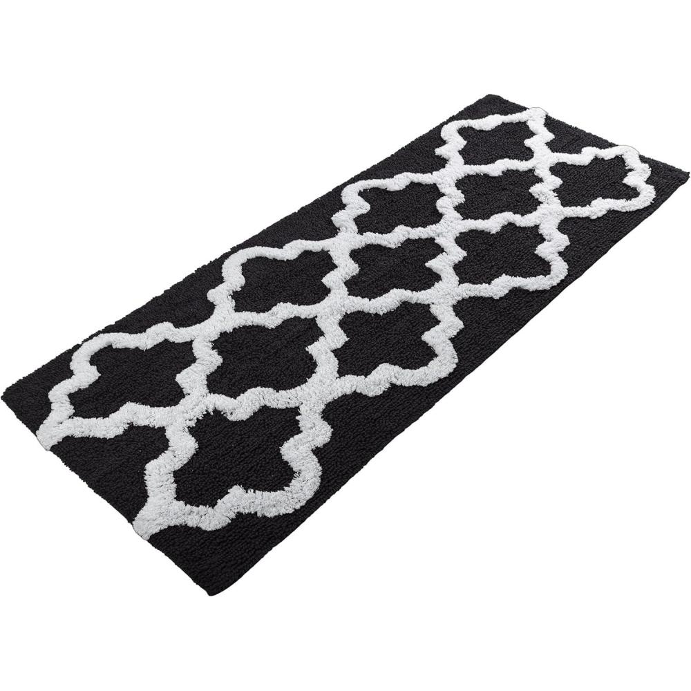image100 Cotton Bathroom Rug 24x60Inch Bathmat with Trellis Pattern and NonSlip Base Machine Washable Bathroom Rugs by Lavish Home BlackBlack