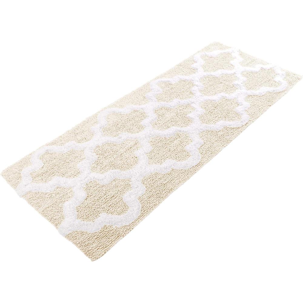 image100 Cotton Bathroom Rug 24x60Inch Bathmat with Trellis Pattern and NonSlip Base Machine Washable Bathroom Rugs by Lavish Home BlackBone