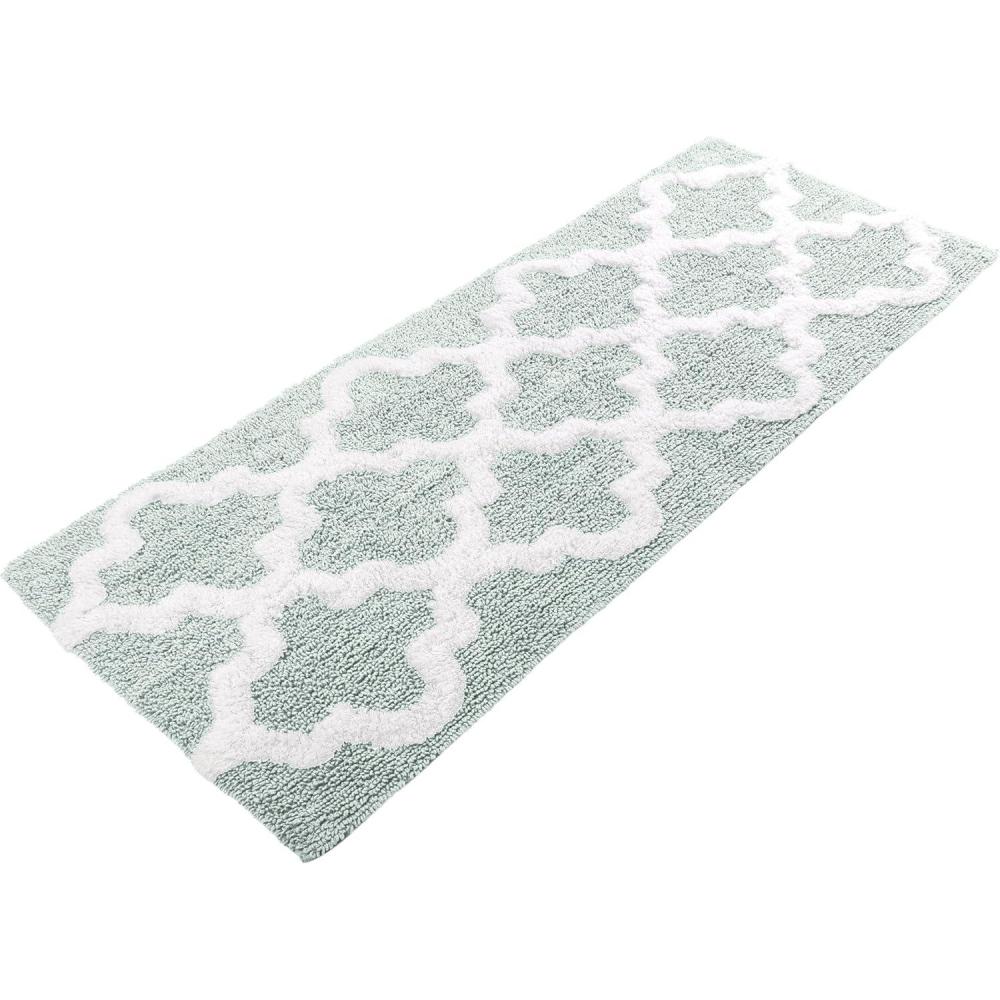 image100 Cotton Bathroom Rug 24x60Inch Bathmat with Trellis Pattern and NonSlip Base Machine Washable Bathroom Rugs by Lavish Home BlackSeafoam