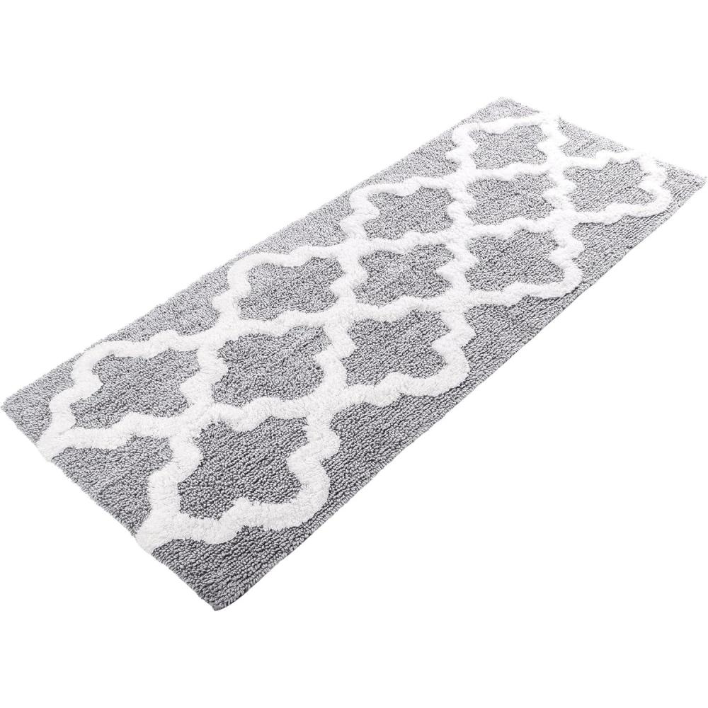 image100 Cotton Bathroom Rug 24x60Inch Bathmat with Trellis Pattern and NonSlip Base Machine Washable Bathroom Rugs by Lavish Home BlackSilver