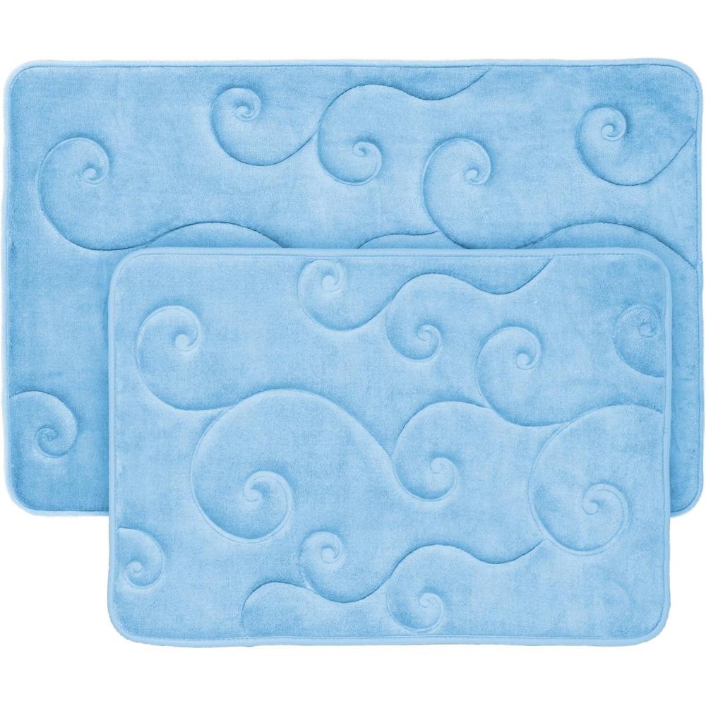 image2 pc Memory Foam Bath Mat Set by Lavish Home Coral Fleece Embossed Pattern Blue