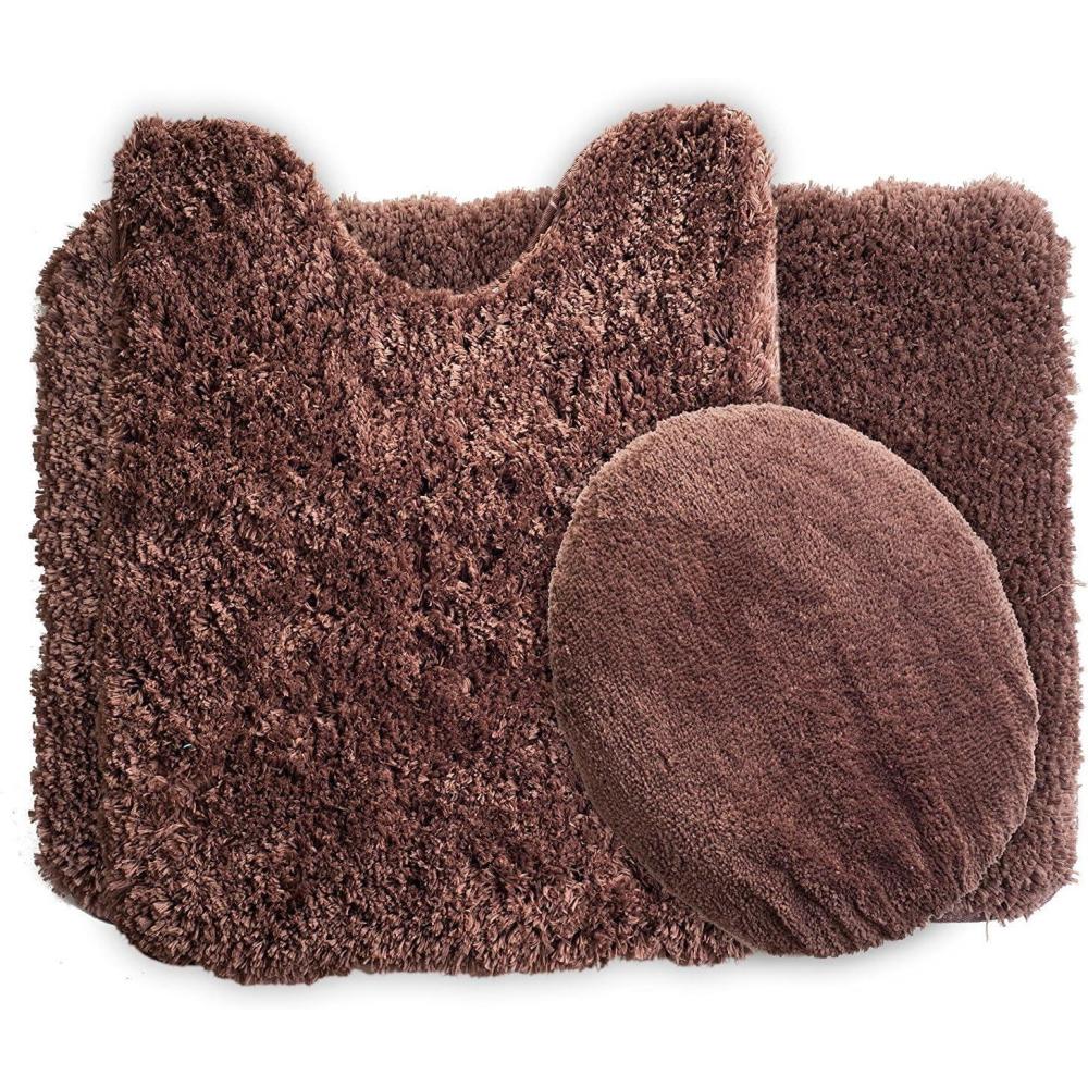 image3Piece Bathroom Rug Set NonSlip Bath Mat Set with Bath Rug Contour Mat and Toilet Lid Cover Machine Washable Mats by Lavish Home BlackChocolate