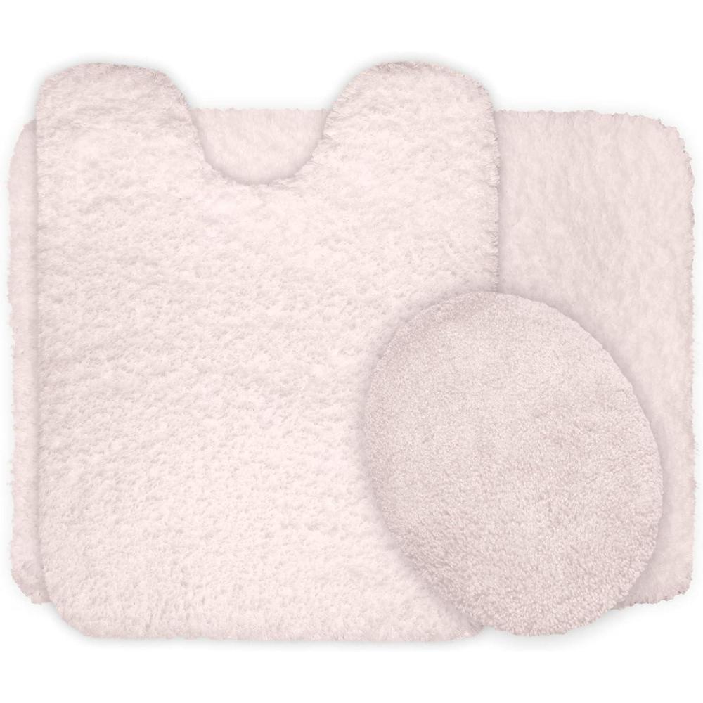 image3Piece Bathroom Rug Set NonSlip Bath Mat Set with Bath Rug Contour Mat and Toilet Lid Cover Machine Washable Mats by Lavish Home BlackIvory